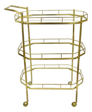 Mid 20th Century Italian Modern Brass and Glass 3 Tier Rolling Bar Cart Serving Table