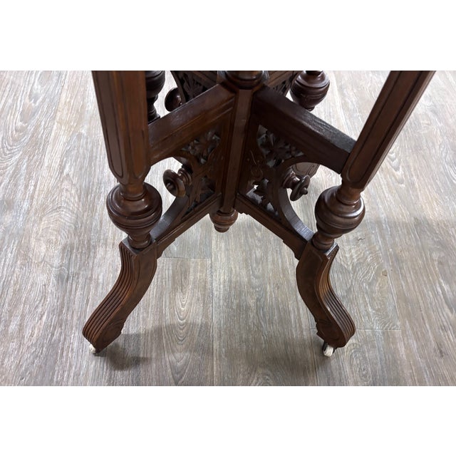 Antique Victorian Eastlake Renaissance Revival Marble Walnut Center Parlor Table For Sale - Image 13 of 13