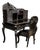 Heavily Carved Antique Japanese Black Lacquer Desk & Chair For Sale