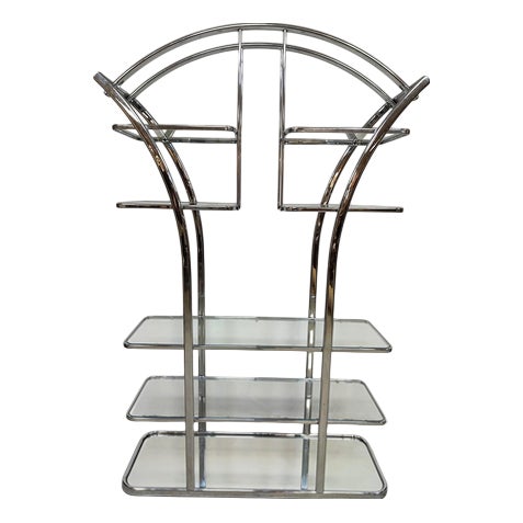Vintage Italian Chrome & Glass Bookcase, 1970s For Sale