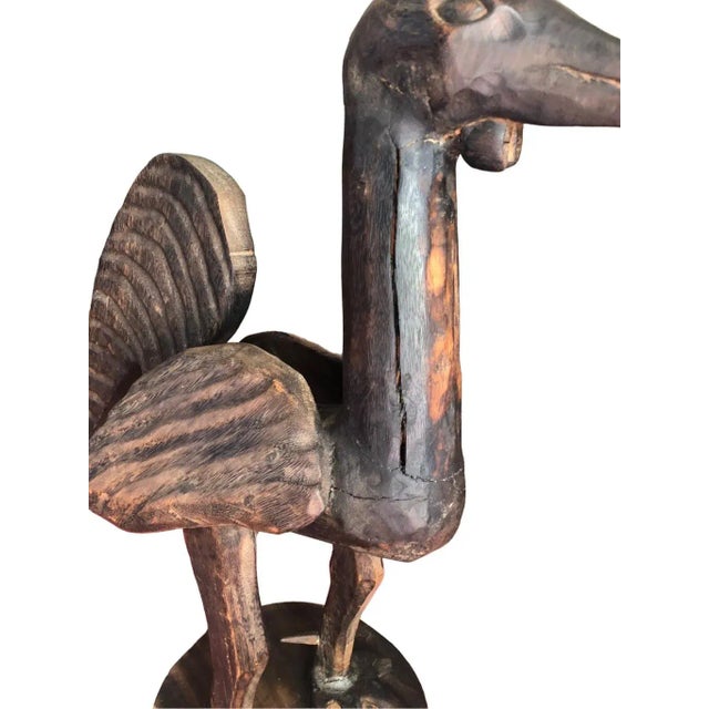 Late 19th Century Primitive Antique Folk Art Hand Carved Rustic Giant Wooden Chicken For Sale - Image 5 of 12