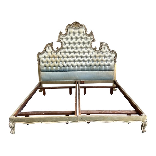 Mid 20th Century Vintage Rococo King Size Tufted Headboard For Sale - Image 5 of 14