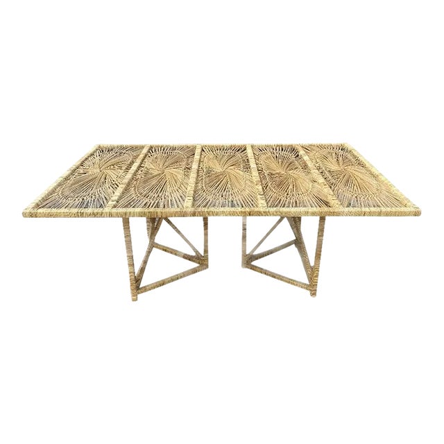 Restored Rattan Wicker Sunburst Dining Table For Sale