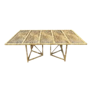 Restored Rattan Wicker Sunburst Dining Table