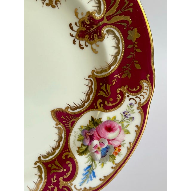 Antique Cauldon England Hand Painted Floral Raised Gold Porcelain Cabinet Plate For Sale In Los Angeles - Image 6 of 12