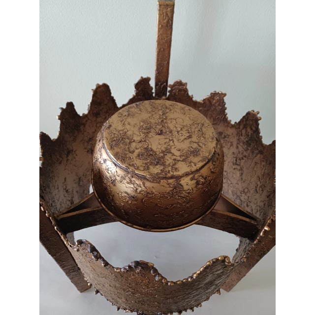 Metal Vintage Brutalist Textured Metal Planter / Plant Stand For Sale - Image 7 of 13