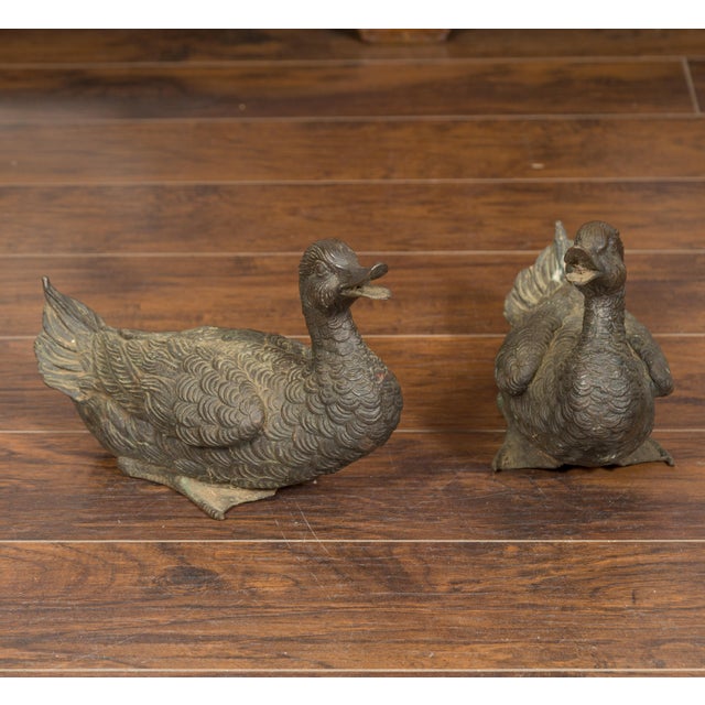 Mid 20th Century Vintage 1940s Bronze Swimming and Quacking Ducks - a Pair For Sale - Image 5 of 11