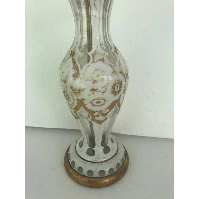 Art Nouveau French Gold & White Floral Decorated Glass Lamp For Sale - Image 3 of 8