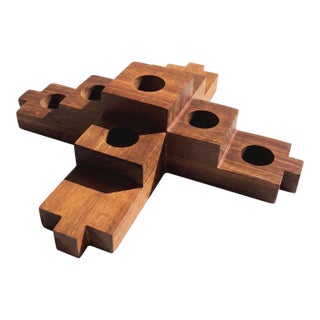 Vintage Wood Block Candle Holder For Sale