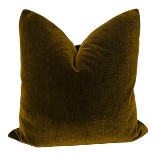 Plush 24" Olive Brown Down Filled Mohair Pillow For Sale