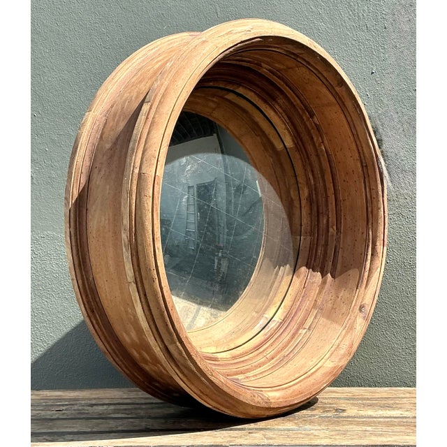 Vintage Monumental Arteriors Heavy Wood Frame Convex Mirror For Sale - Image 9 of 12