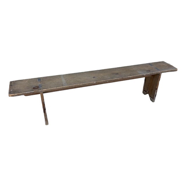 19th C. Lancaster County Pa Raw Pine Mortised Bench (76.25") For Sale