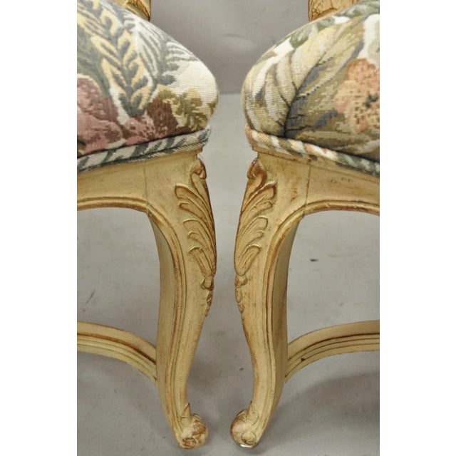 Beige Mid 20th Century French Country Provincial Louis XV Style Upholstered Wingback Lounge Chairs Pair For Sale - Image 8 of 11