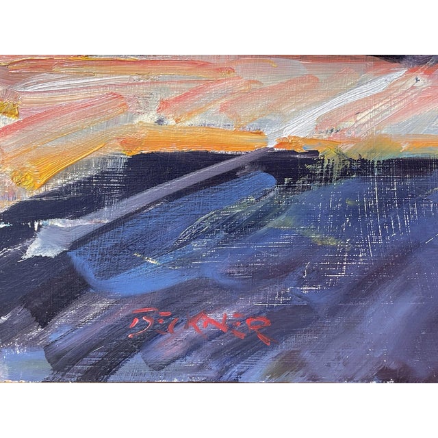 Long Shadows captures a dynamic urban scene with bold strokes and vibrant colors, depicting the interplay of light and...