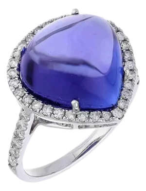 10.10 Ct Natural Tanzanite Cabochon & 0.40 Ct Natural Diamond Ring in 18KW Gold