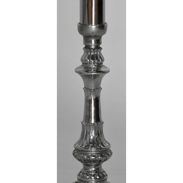 Metal Pair of Silverplated Altar Floor Candlesticks For Sale - Image 7 of 8