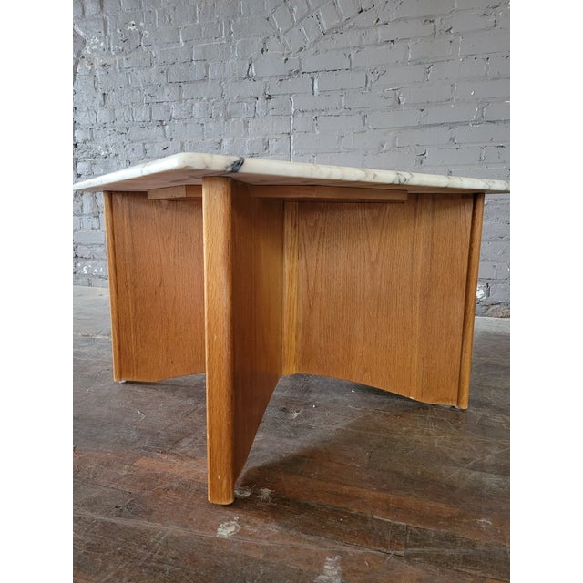 1970s Oak and Calcatta Marble Coffee Side Table, in Manner of Frank Lloyd Wright For Sale - Image 11 of 13