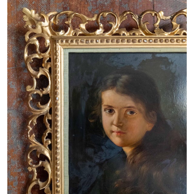 19th Century Portrait Painting of a Young Girl After Ferdinand Strauss, Giltwood Frame For Sale - Image 4 of 14