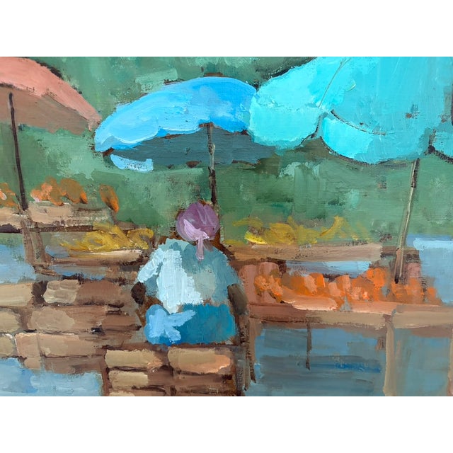 Outdoor Market Scene Original Oil Painting in Giltwood Frame For Sale - Image 4 of 6