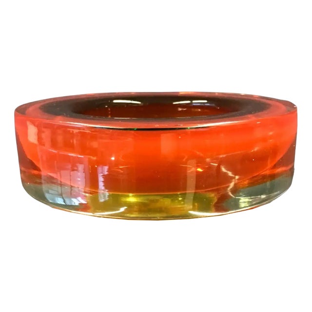Vintage Orange Cigar Glass Ashtray For Sale