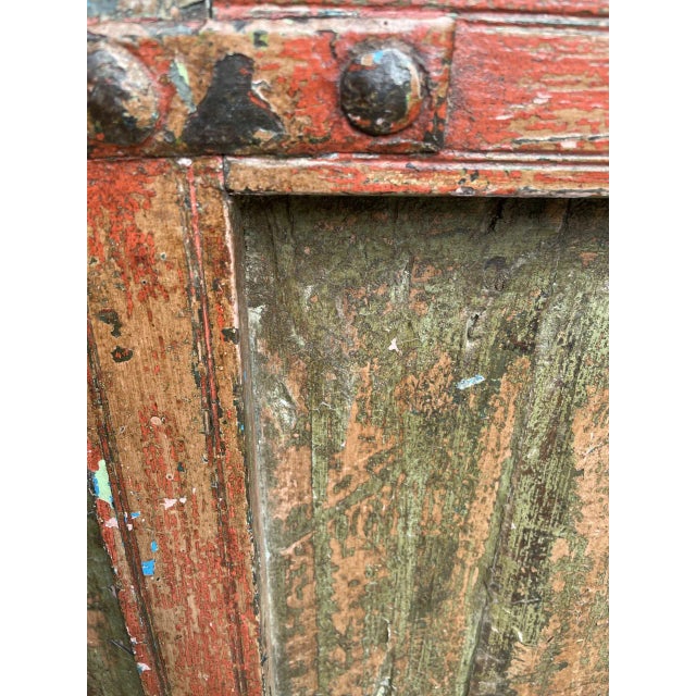 Brick Red 18th Century Large Rustic Wooden Primitive Shutter or Small Door From India For Sale - Image 8 of 9