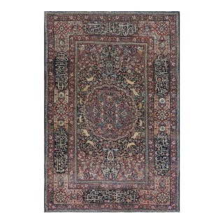 1890s Fine Floral Medallion Design Signed Late 19th Khorassan Moud Knotted Rug For Sale