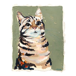 Fascinating Feline - Original Expressive Cat Portrait Acrylic and Pencil Art For Sale