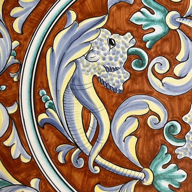 1990s Large Italian Hand Painted Round Ceramic Wall Plate For Sale - Image 4 of 8