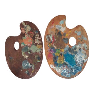 Pair Vintage Mid Century Modern Painted Wood Artist Palettes For Sale