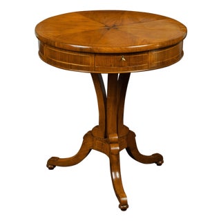 Austrian Biedermeier Period 19th Century Walnut Guéridon with Four Drawers For Sale