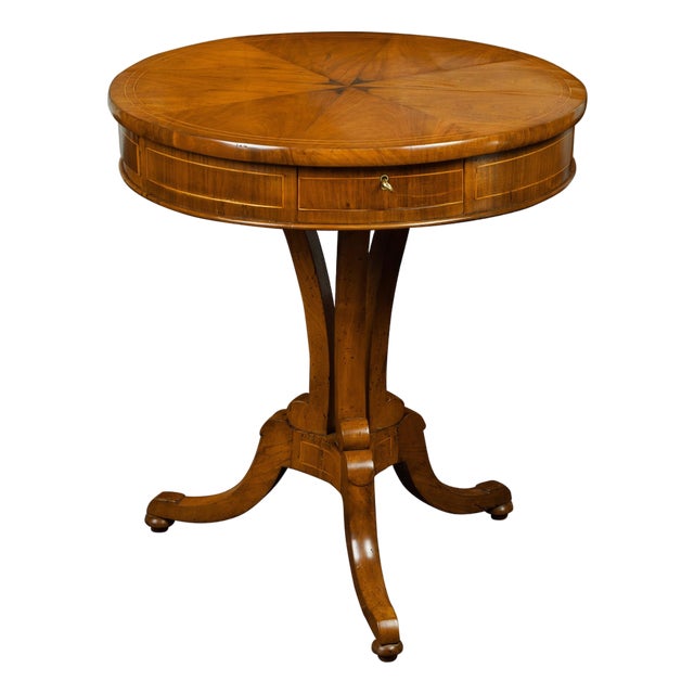 Austrian Biedermeier Period 19th Century Walnut Guéridon with Four Drawers For Sale