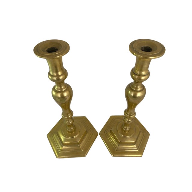 Antique Brass Candlesticks - a Pair For Sale - Image 4 of 6