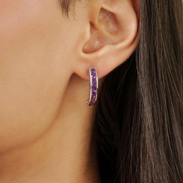 Not Yet Made - Made To Order February Birthstone Purple Amethyst Hoop Earrings in Solid Silver, A Pair For Sale - Image 5 of 11