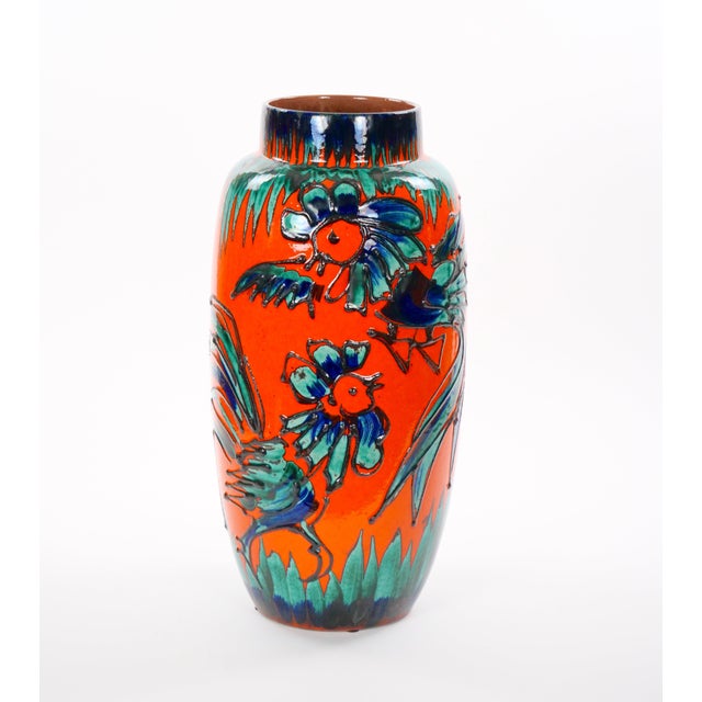 Large Mid-Century Scheurich Ceramic Vase in Burnt Orange and Green, West Germany For Sale - Image 11 of 11