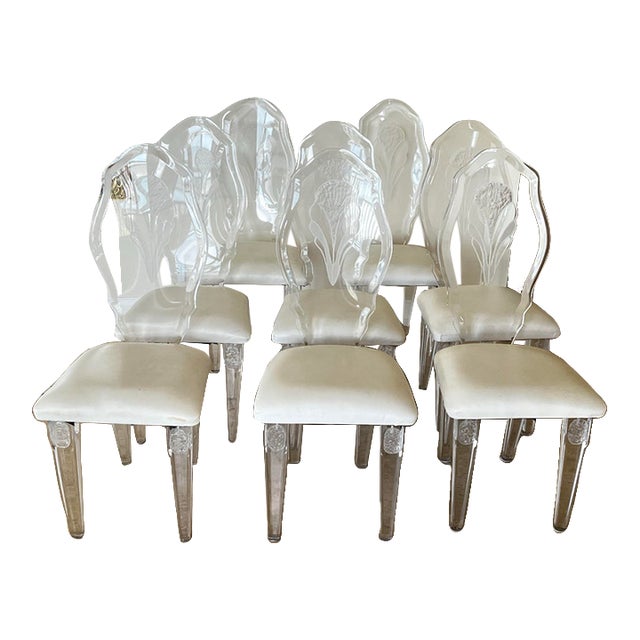 Vintage Acrylicore /Shahrooz Hollywood Regency Style Lucite Dining Chairs - Set of 8 For Sale