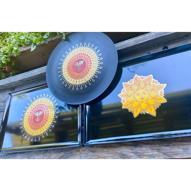 Rare Vintage Couroc of Monterey Sun Face Inlay Serving Tray – Hollywood Regency For Sale - Image 9 of 9