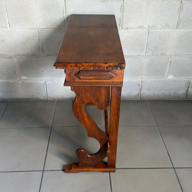 Vintage Wood Refectory Console Table with Drawer and Lyre Legs For Sale - Image 4 of 11