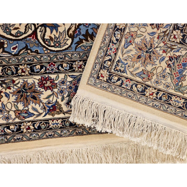 1900 - 1909 Vintage Tabriz Design Area Rug, Hand-Knotted Wool, Floral Pattern, Ivory & Blue, 6x8 For Sale - Image 5 of 18