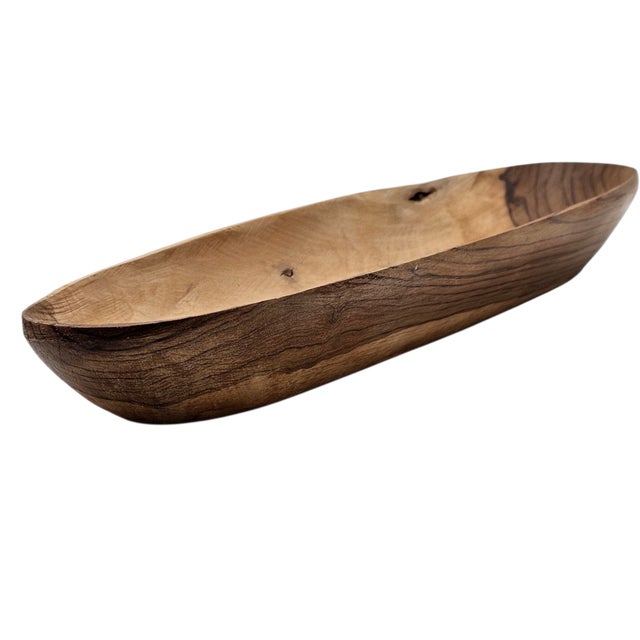 Vintage Olive Wood Hand-Carved Bread Bowls, Pair For Sale - Image 15 of 17