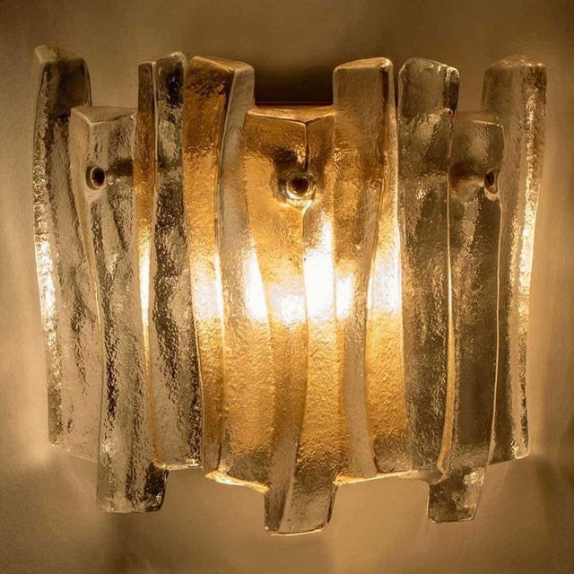 Textured Ice Glass and Brass Wall Light attributed to J. T. Kalmar for Kalmar, 1970s For Sale - Image 10 of 13