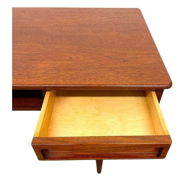 Wood Vintage Mid Century Modern Danish Style Coffee Table With Sculpted Drawer Pulls and Open Shelf Storage For Sale - Image 7 of 11