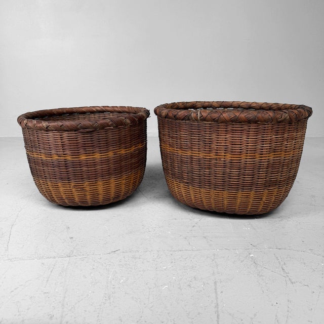 Vintage Japanese Bamboo Baskets, 1960s, Set of 2 For Sale - Image 4 of 16