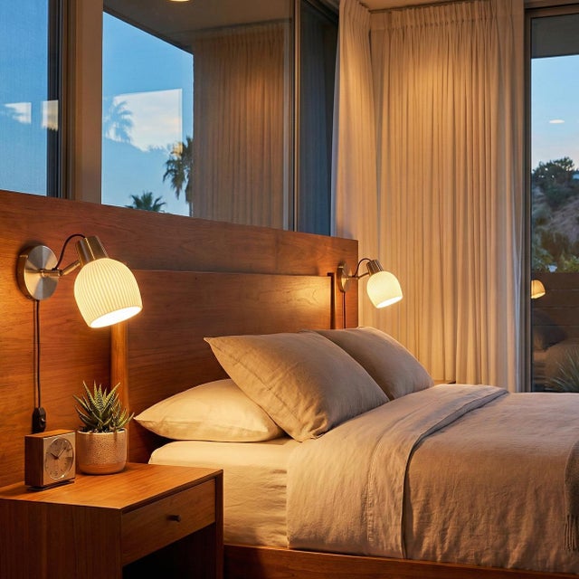 Transitional Petaluma Bone Porcelain Wall Sconce - Satin Nickel, Plug-In, Dimmer For Sale - Image 3 of 8