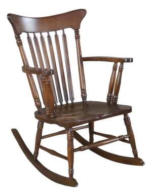 Antique Windsor Farmhouse Style Maple Slat Back Rocking Chair & Cushion Rocker