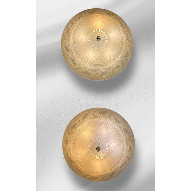 Metal 1930s Art Nouveaou Chandeliers With Cream Floral Shades - Set of Two For Sale - Image 7 of 15