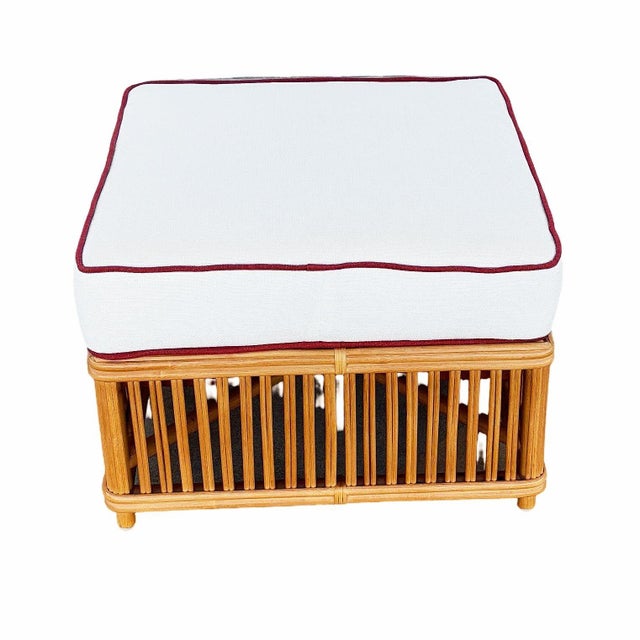 Art Deco Presidents Stick Reed Rattan Nantucket Lounge Armchair & Ottoman Set For Sale - Image 10 of 12