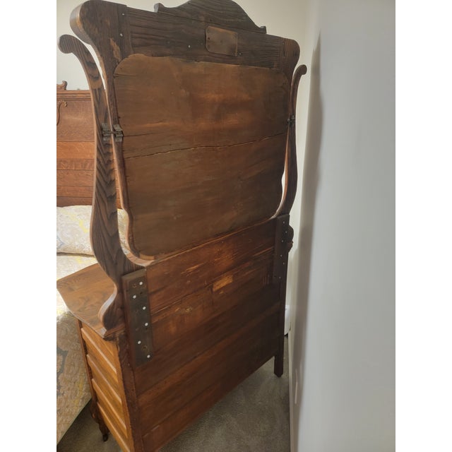 Antique Quarter-Sawn Tiger Oak Dresser With Original Beveled Mirror, C. 1900–1915 For Sale - Image 18 of 18