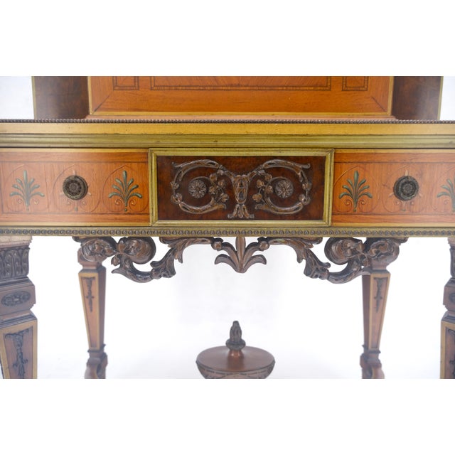 Adams Style Hand Painted Decorated Satinwood Cabinet Large Stretcher Finial MINT For Sale - Image 13 of 16