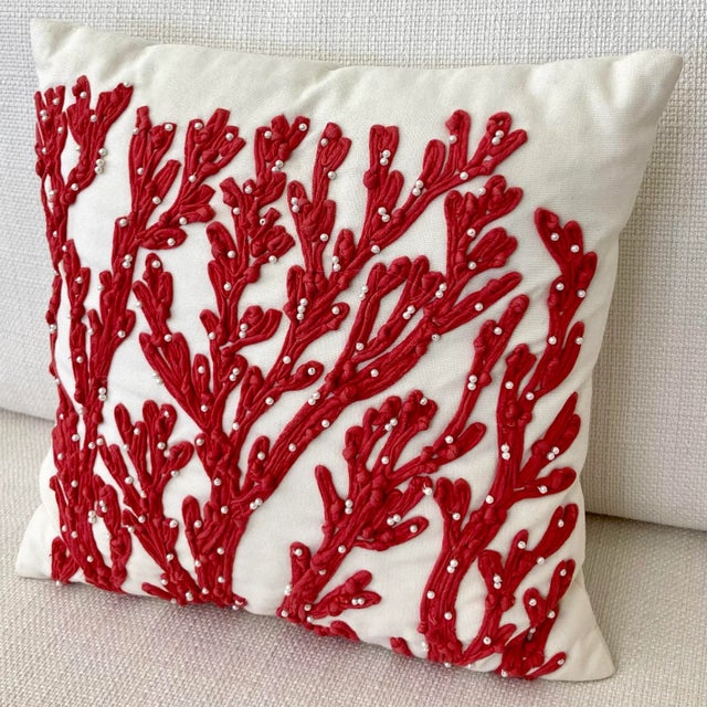 1970s Coral Embroidered Pillow For Sale - Image 5 of 10