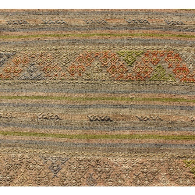 Taupe Vintage Turkish Kilim Rug With Stripe Design in Soft Earth Tones 2'9 X 9'7 For Sale - Image 8 of 10